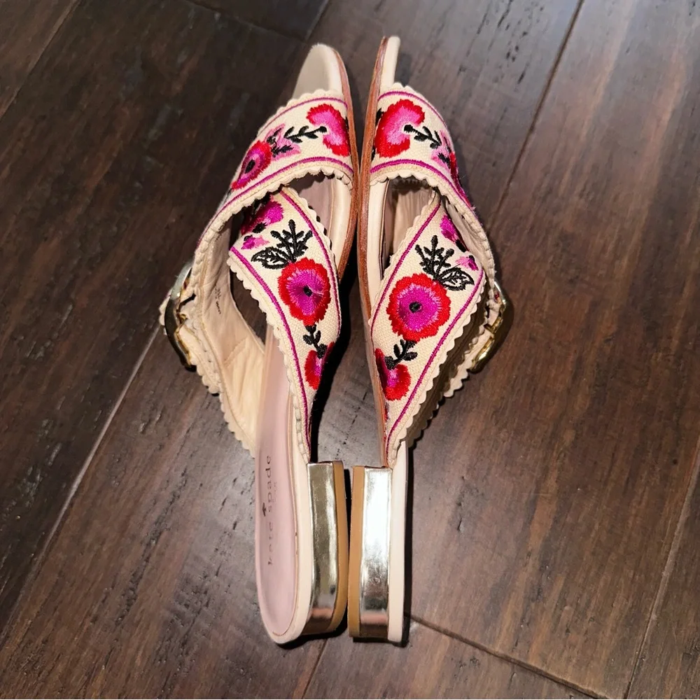 Kate Spade Faris Floral Embroidered Slide Sandal Cross Over Strap Buckle Size 7